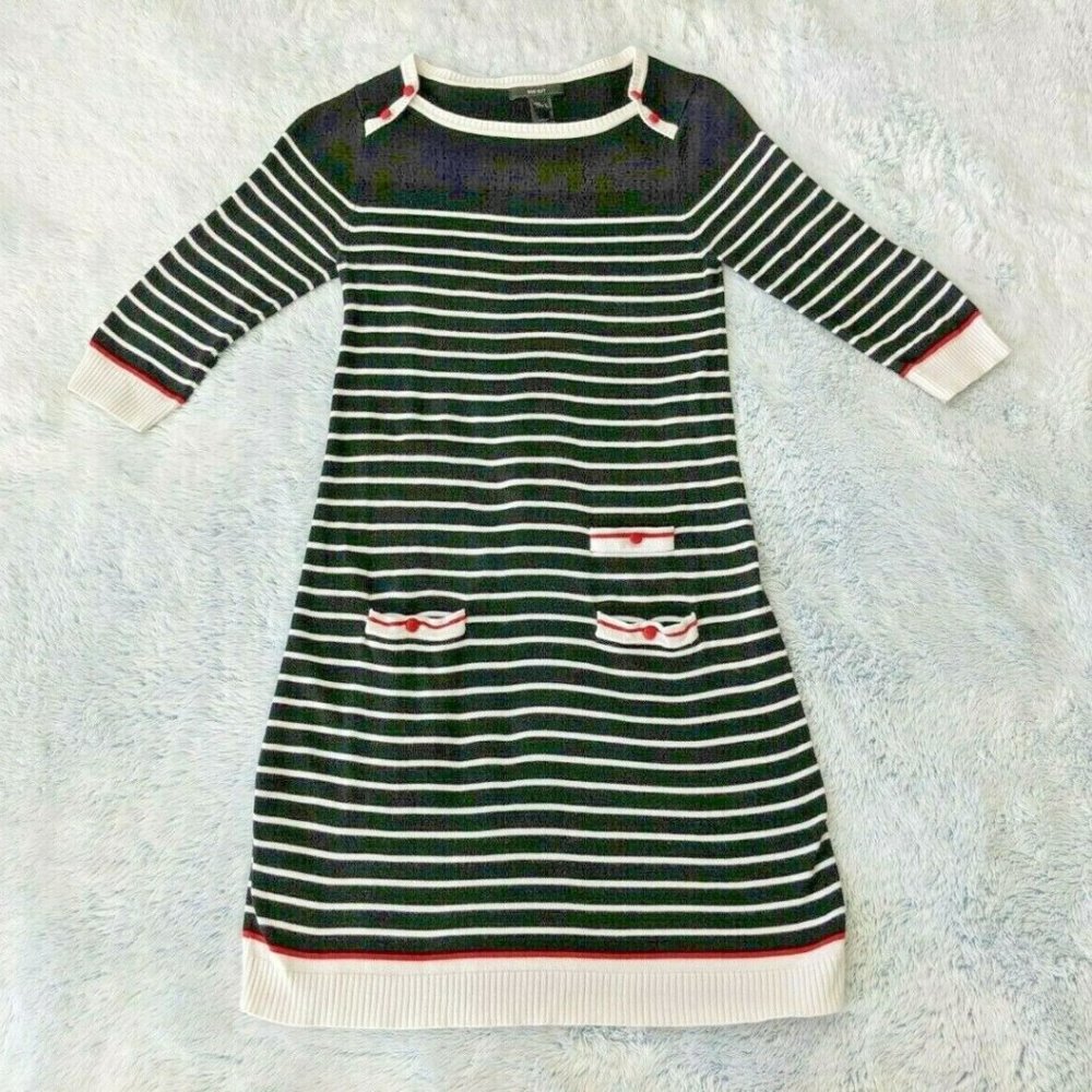 MNG Suit Collection Size XS Dress Short Sleeve Striped Sweater Black White Red C